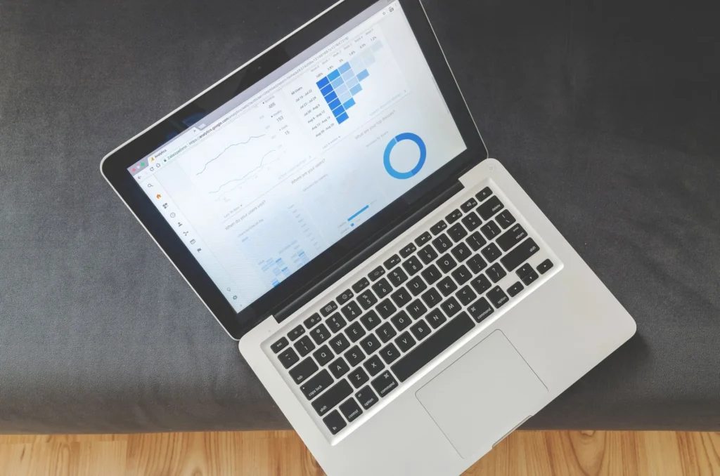 Power BI data analytics dashboard on a laptop screen
