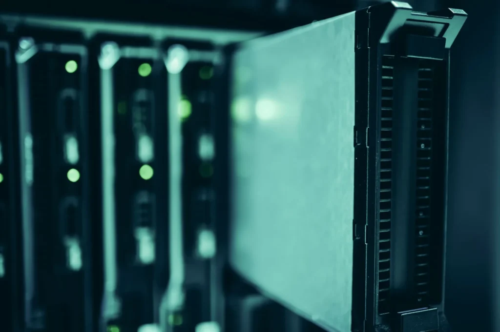 Server racks in a modern cloud data center representing AWS infrastructure architecture