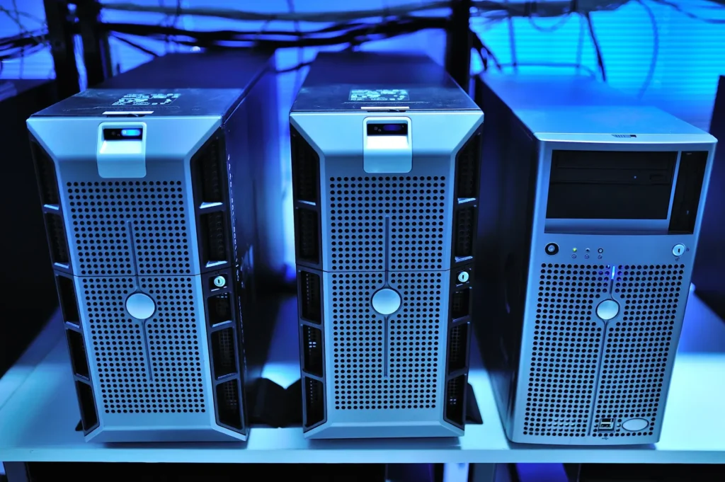 Rows of server racks in a modern data center representing AWS cloud infrastructure